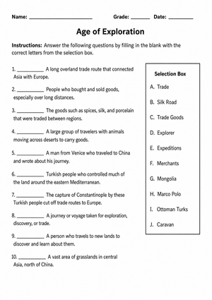 Age of Exploration Worksheet | Essential Grade 7 History