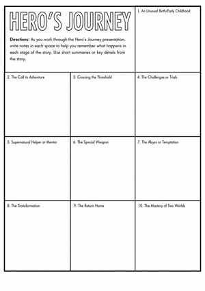 Grade 8 Hero's Journey — Printable No-Prep Worksheet