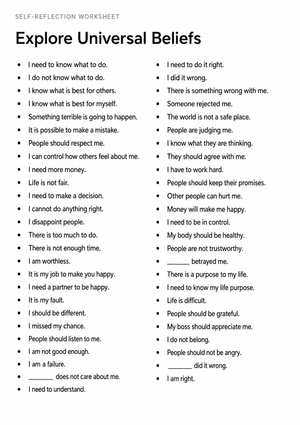 Essential Universal Beliefs Worksheet | Grade 9-12