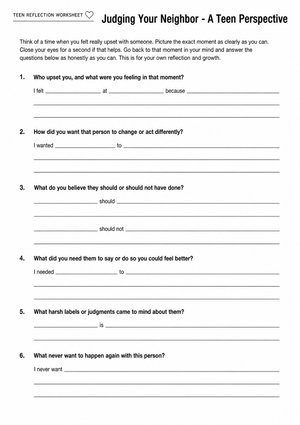 Printable Teen Conflict Reflection Worksheet | Grades 9-12