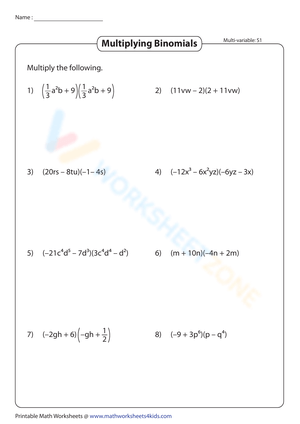 Complex Multiplying Binomials Practice