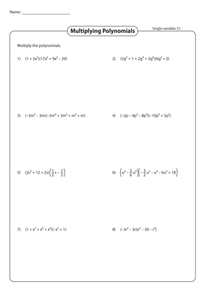 Worksheet on Polynomial and Binomial Multiplication