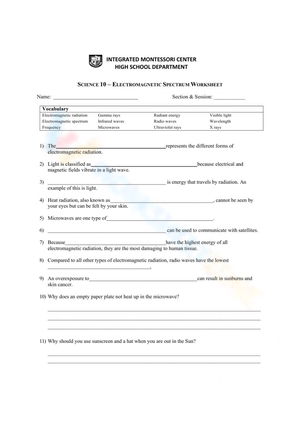 Electromagnetic Spectrum Worksheet: Learn About Waves