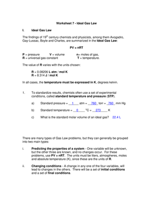 Ideal Gas Law Worksheet: Chemistry Practice