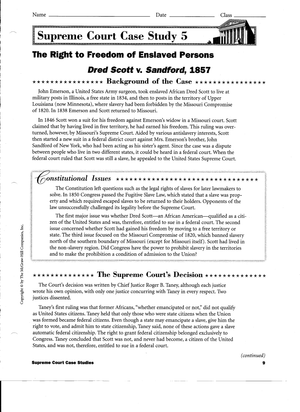 Dred Scott v Sandford (1857) Worksheet