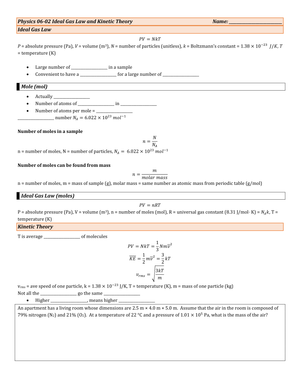 Ideal Gas Law Worksheet | Essential Grade 11 Physics