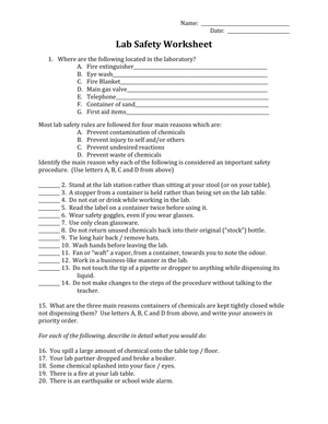 Lab Safety Worksheet | Grade 8-10 Essential