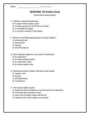 Questions on the Carbon Cycle: A Worksheet