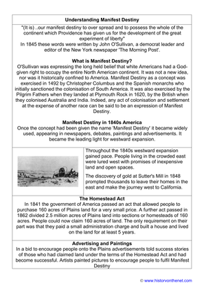 Understanding Manifest Destiny: A Worksheet