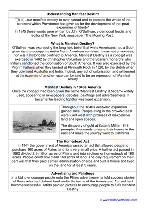 Understanding Manifest Destiny: A Worksheet