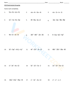 Factoring by Grouping Worksheet