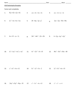 Factoring by Grouping Worksheet