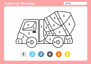 Truck Color by Number Worksheet | Grade K Printable
