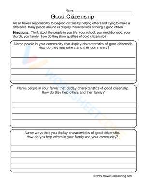 Good Citizen Worksheet for Kids