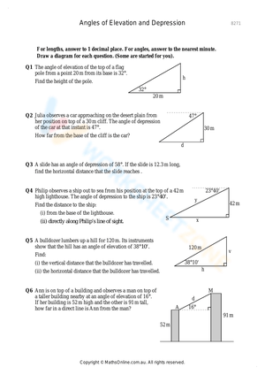 Working with Angles of Elevation and Depression