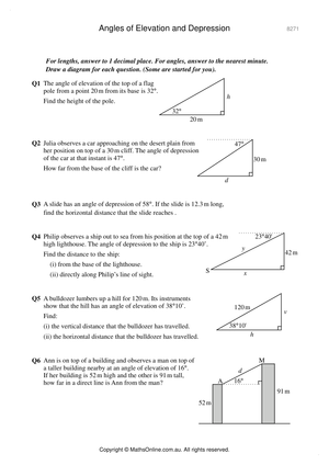 Working with Angles of Elevation and Depression