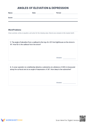 Angles of Elevation & Depression Worksheet | Grade 8 Ready