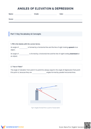 Angles of Elevation & Depression Worksheet | Essential Trig