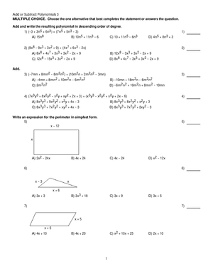 Add or Subtract Polynomials Worksheet