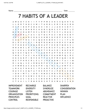 7 Habits for a Leader Worksheet