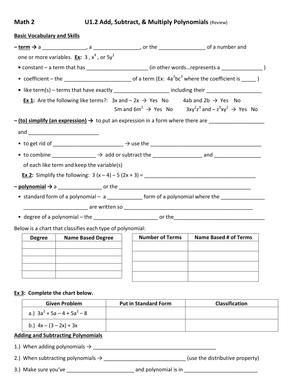 Add, Subtract, Multiply Polynomials Worksheet