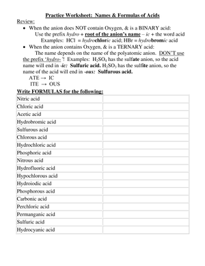 Practice: Names & Formulas of Acids
