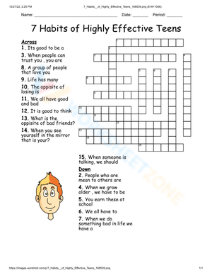 7 Habits for Teens Worksheet
