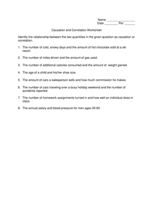 Causation and Correlation Worksheet