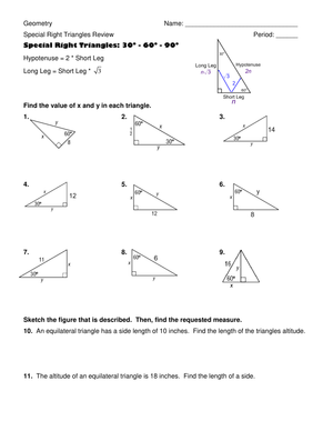 Special Right Triangles Review Worksheet
