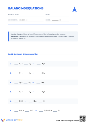 Balancing Equations Worksheet