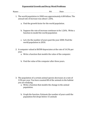Exponential Growth and Decay Word Problems