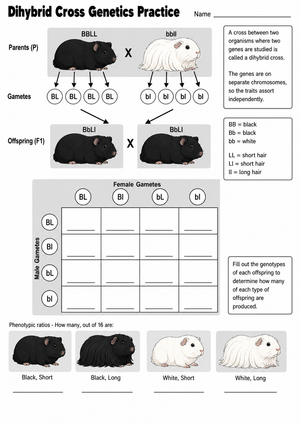 Printable Dihybrid Cross Worksheet | High School Biology