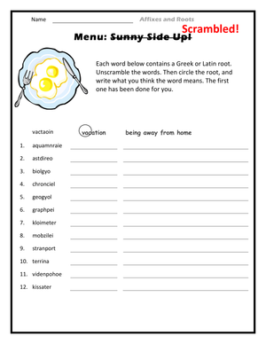 Grade 4 Greek and Latin Roots — Printable No-Prep Worksheet