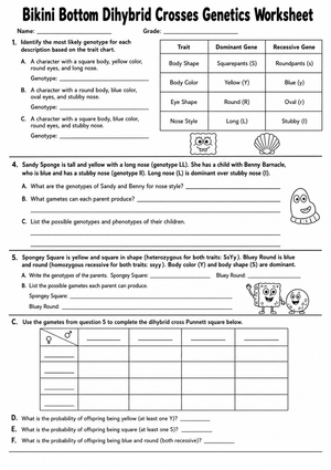 Printable Dihybrid Cross Worksheet | Grade 9-12 Biology