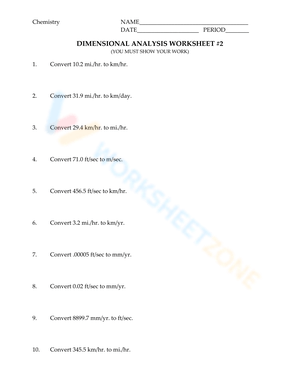 Practice Dimensional Analysis with This Worksheet