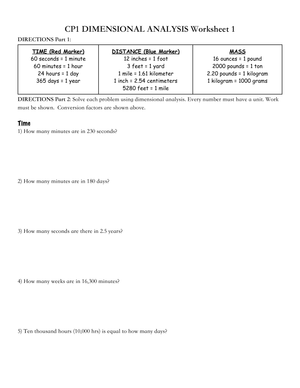 Dimensional Analysis: Unit Conversion Worksheet