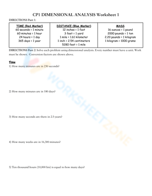 Dimensional Analysis: Unit Conversion Worksheet