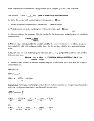 Using Dimensional Analysis Worksheet for Unit Conversion