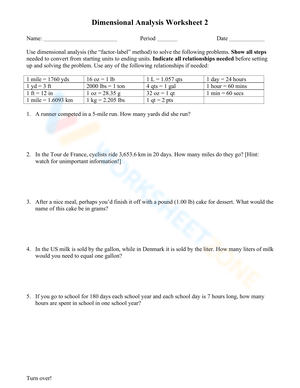 Science: Dimensional Analysis Practice Worksheet