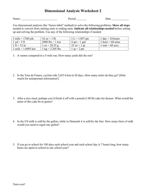 Science: Dimensional Analysis Practice Worksheet