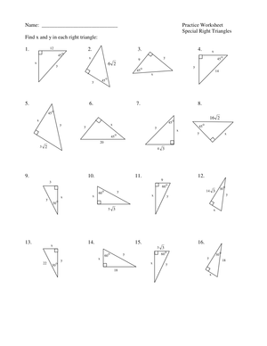 Special Right Triangles Practice Worksheet