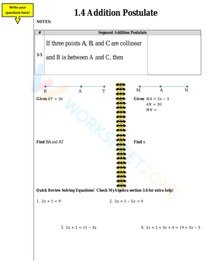 Practice with the Addition Postulate: Geometry Worksheet