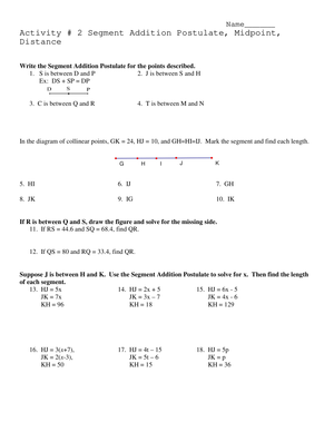 Practice with the Segment Addition Postulate