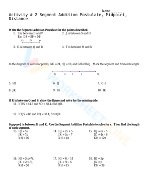Practice with the Segment Addition Postulate