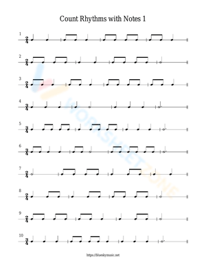 Count Rhythms with Notes Music Worksheet