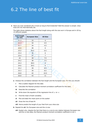 Worksheet on Finding the Line of Best Fit