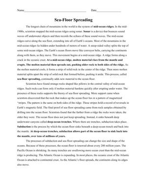 Explore Sea Floor Spreading: Worksheet