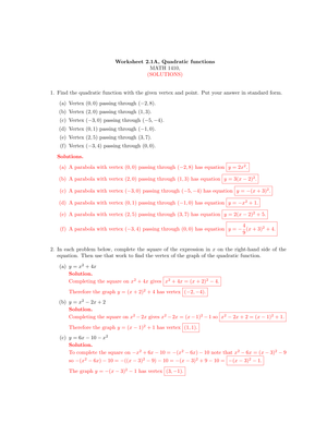 Quadratic Equations Worksheet for Practice