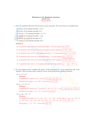 Quadratic Equations Worksheet for Practice