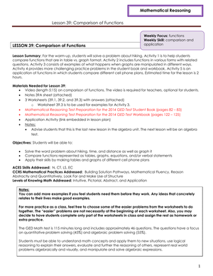 Comparison of Functions Worksheet